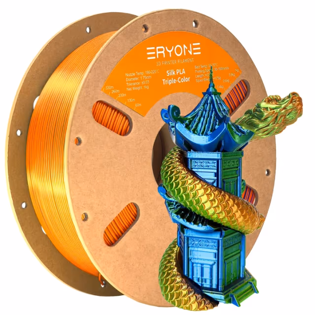 Silk PLA Tri-Color — Orange & Blue & Green
